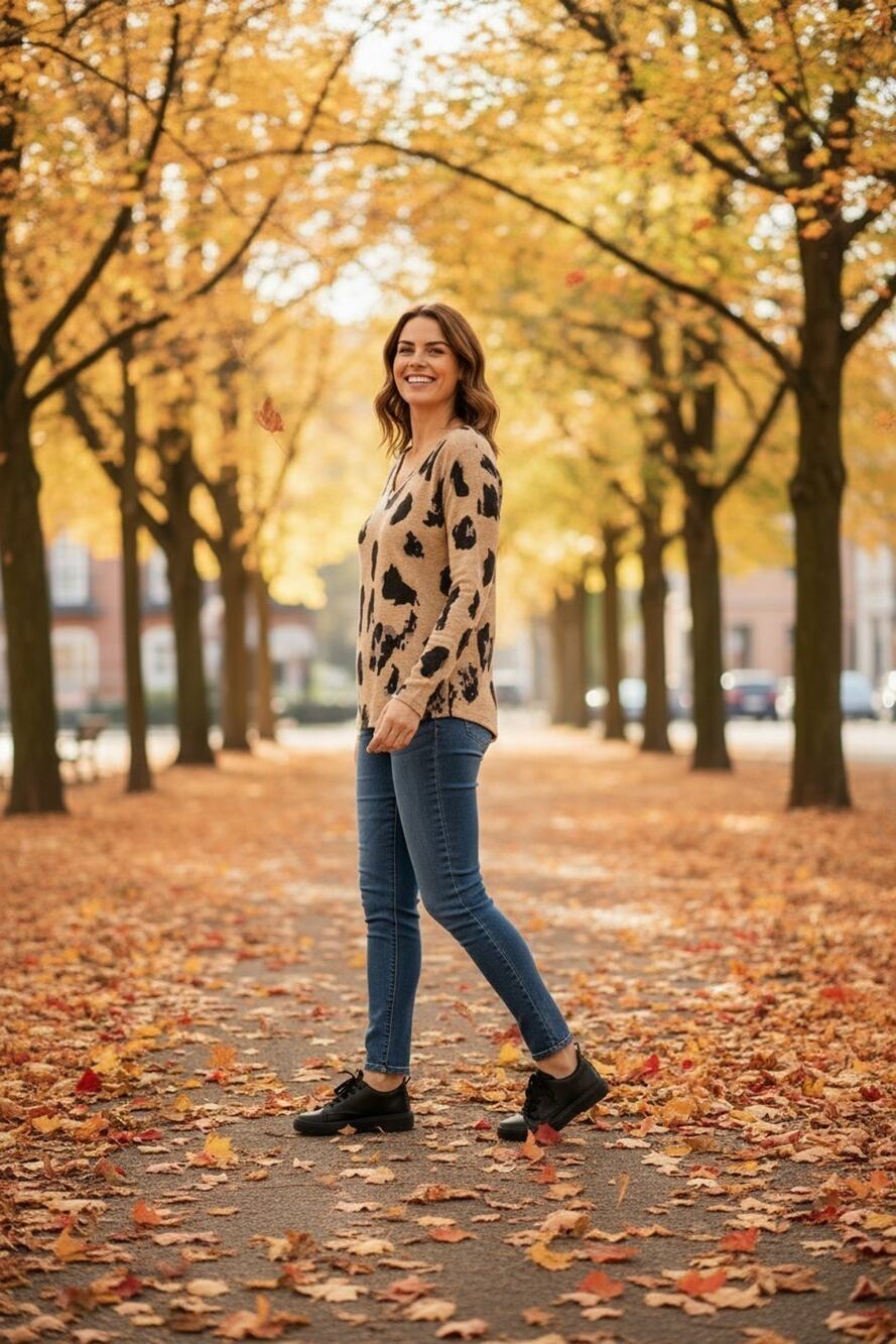 Leopard Print Top Size Small V Neck Long Sleeve Taupe and Black Animal Print - Picture 1 of 6